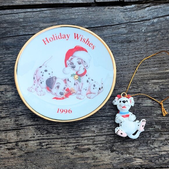 Vintage Lot Hallmark 1996 101 Dalmatians Collector Plate Ornament Disney Puppy - Picture 1 of 8